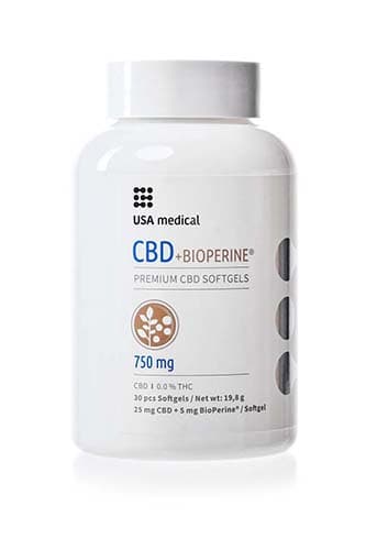 CBD olejové kapsle 750mg + BioPerine 30ks USA MEDICAL 
