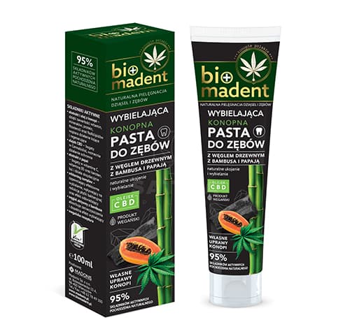 Konopná bělící zubní pasta s dřevěným uhlím a papájou s CBD BioMadent 100 ml