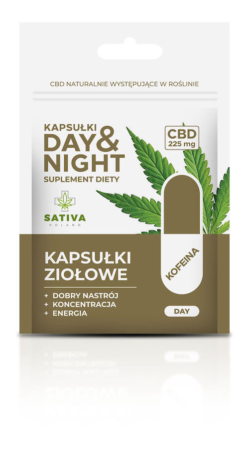 CBD bylinné kapsle DAY & NIGHT - DEN 45 kapslí 225 mg CBD Sativa Poland