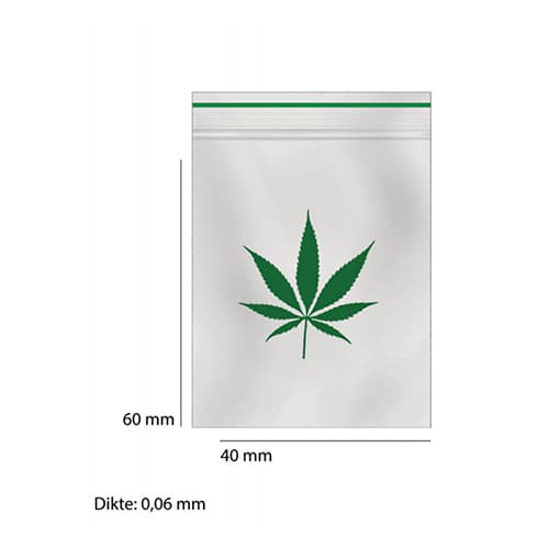 Zip sáčky s konopným listem 40 X 60 X 0,06 mm 100ks