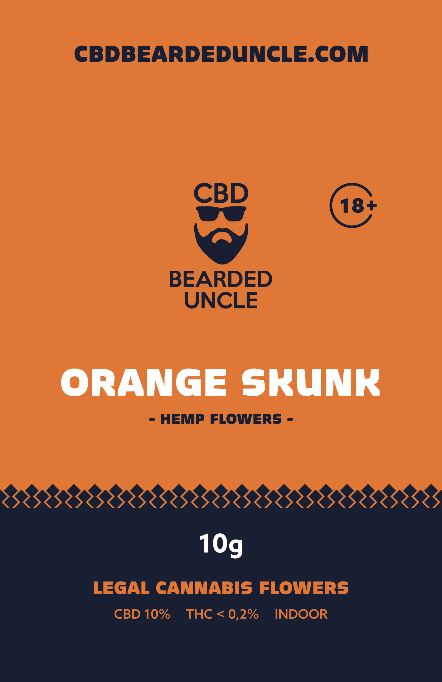 BEARDED UNCLE ORANGE SKUNK INDOOR CBD 10% a THC 0,2% 10g 