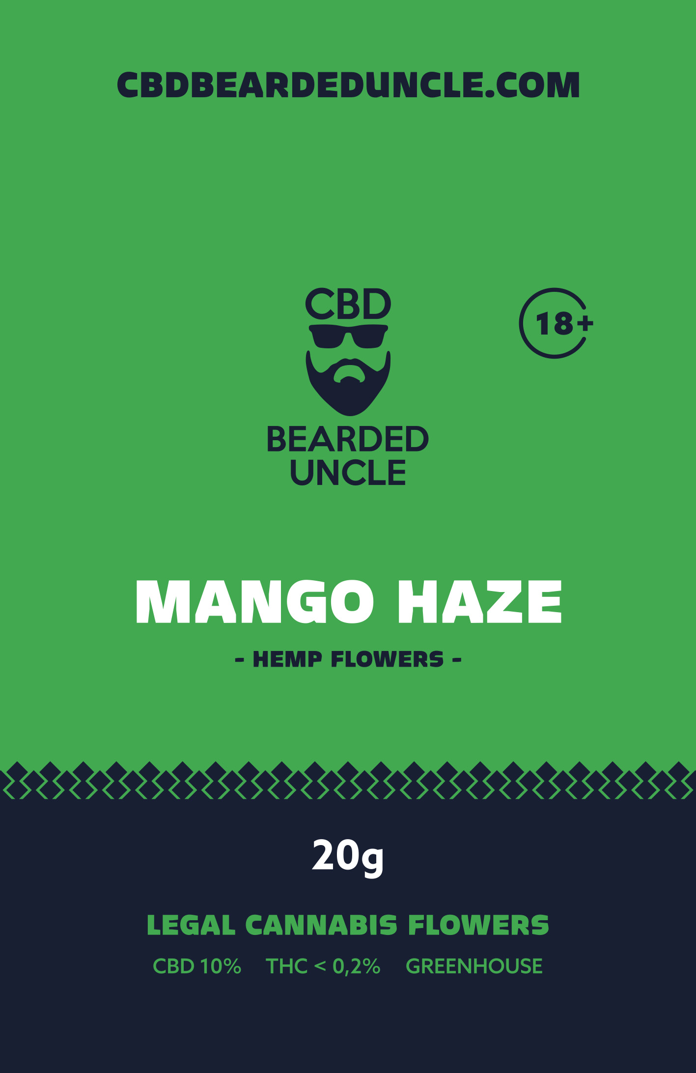 BEARDED UNCLE MANGO HAZE GREENHOUSE CBD 10% a THC 0,2% 20g 