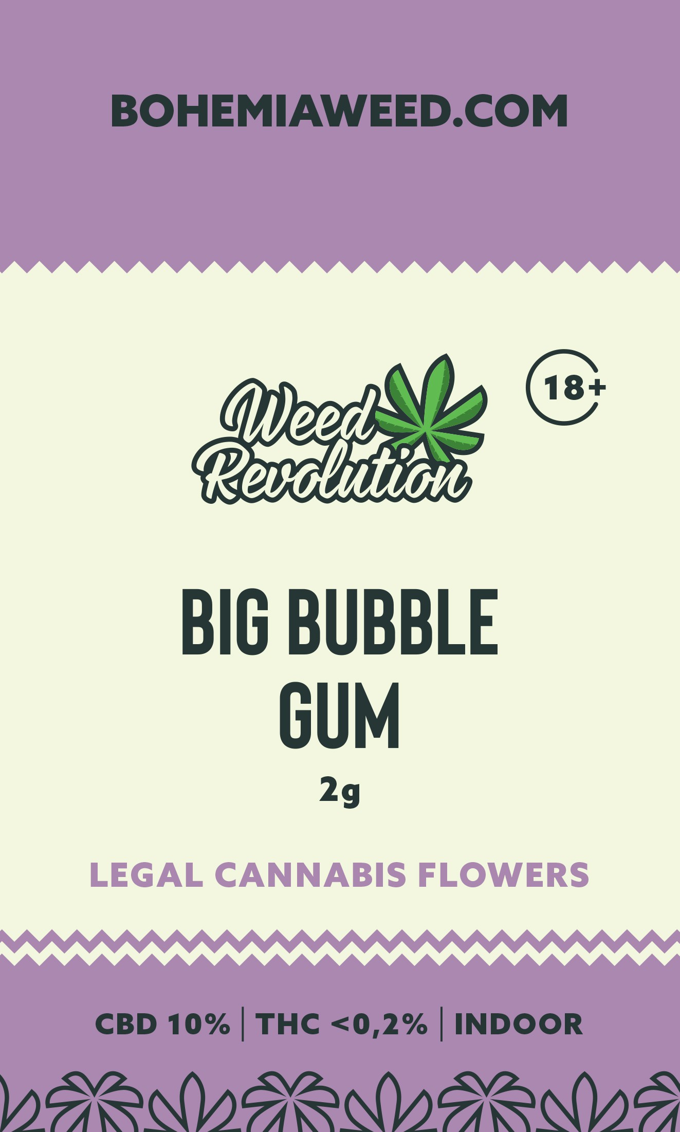 WEED REVOLUTION BIG BUBBLE GUM INDOOR CBD 10% a THC 0,2% 2g 