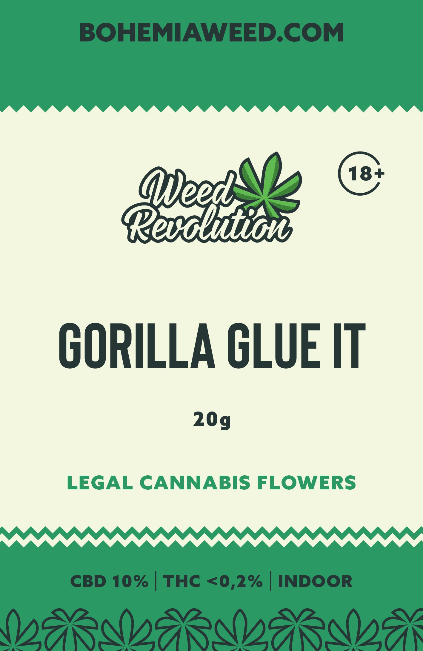 WEED REVOLUTION GORILLA GLUE IT INDOOR CBD 10% a THC 0,2% 20g 
