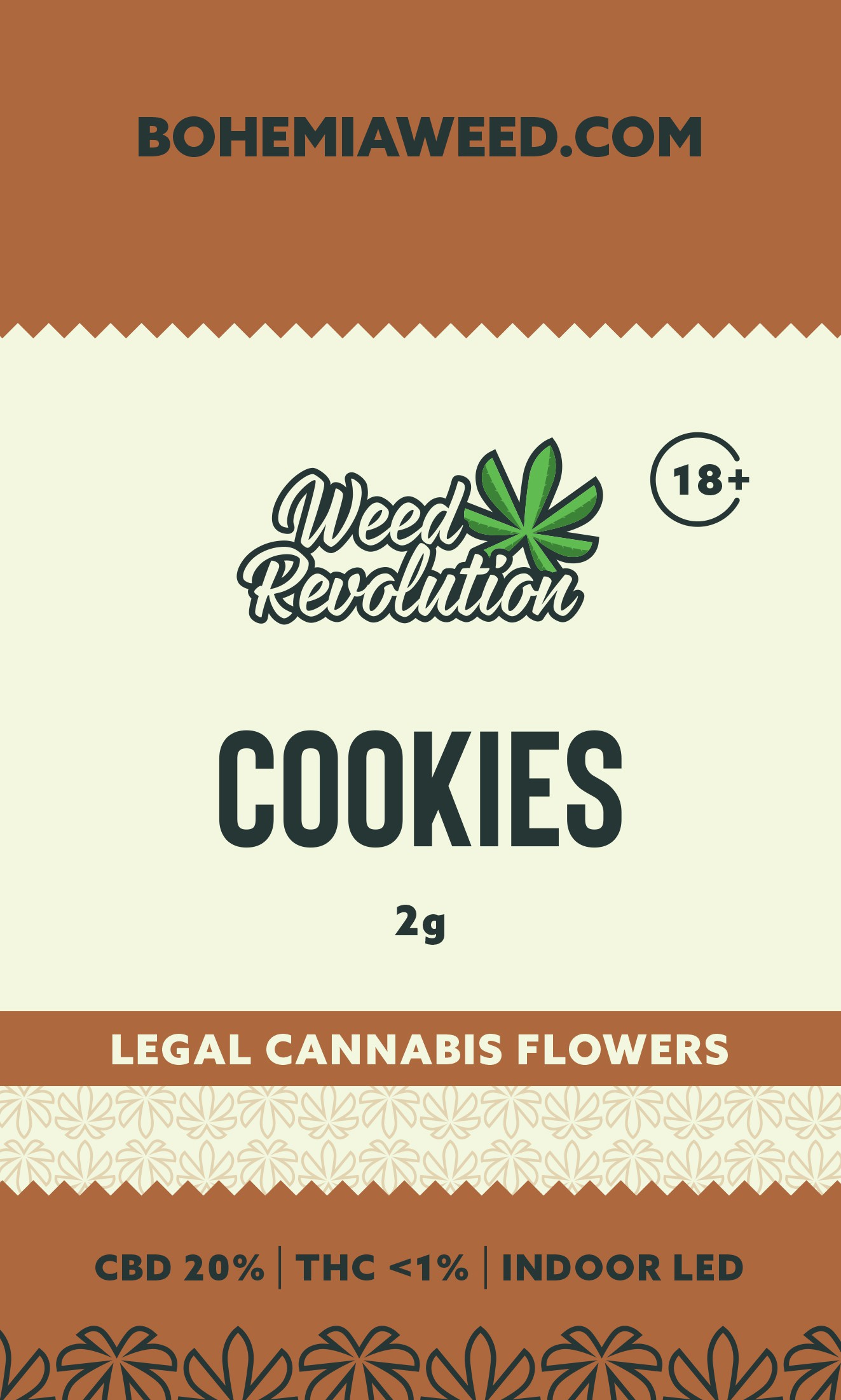 WEED REVOLUTION COOKIES INDOOR LED CBD 10% a THC 0,2% 2g 