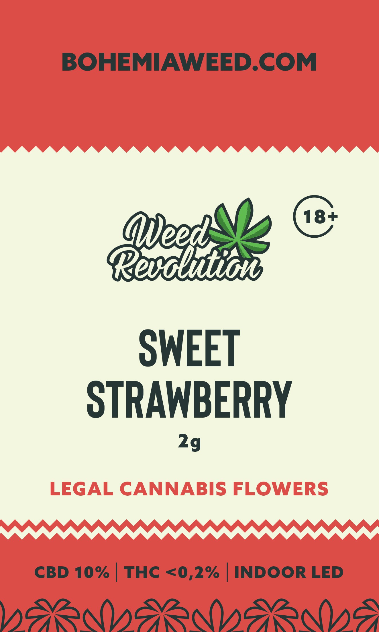 WEED REVOLUTION SWEET STRAWBERRY INDOOR LED CBD 10% a THC 0,2% 2g 